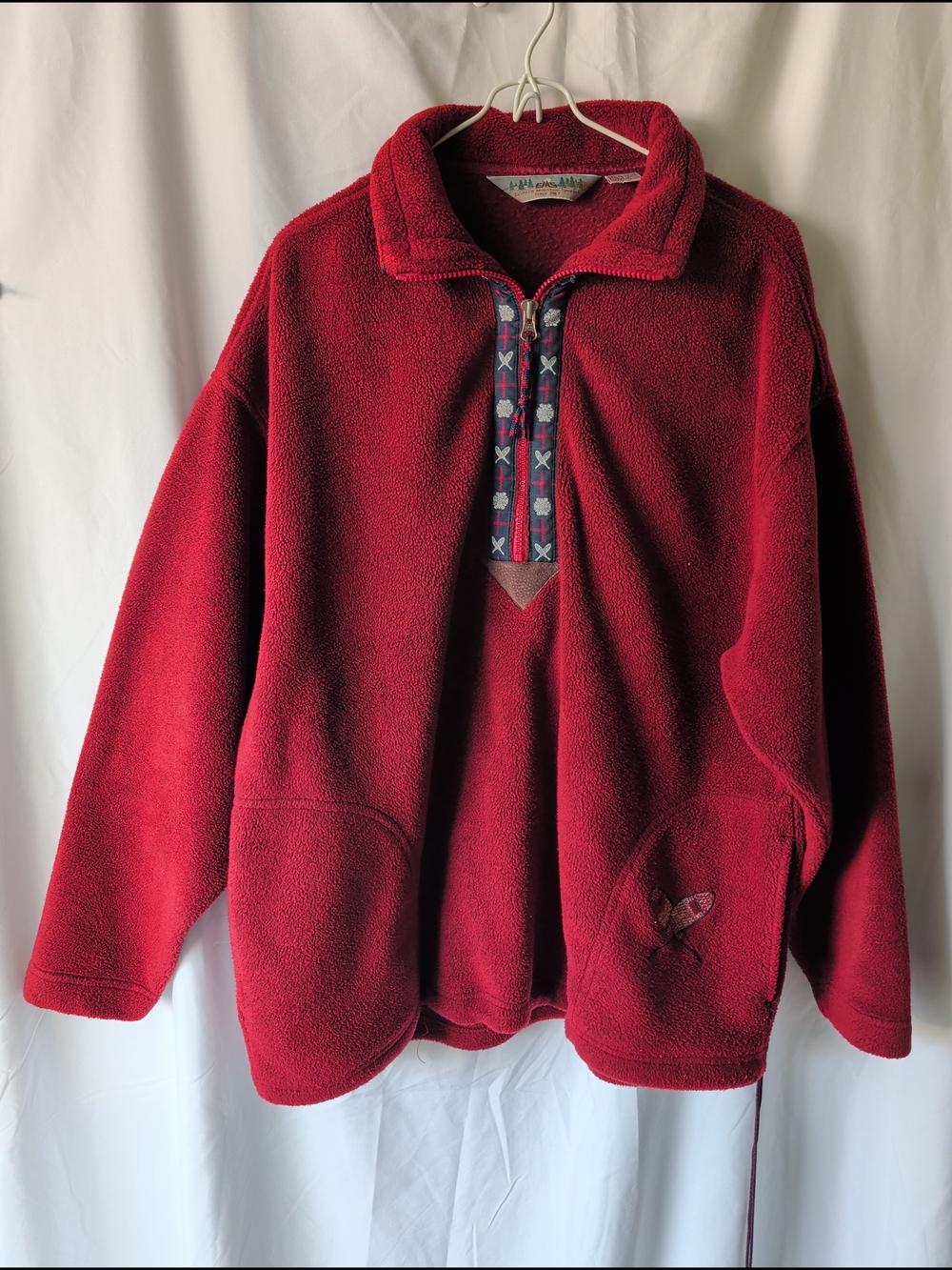 Vintage EMS Pullover BOXY Large Maroon Polartec Fleece Half Zip Outdoor USA 90s